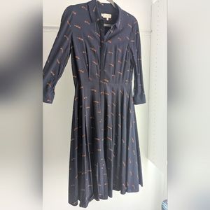 Hobbs London | Navy Full skirt Shirtdress with Foxes